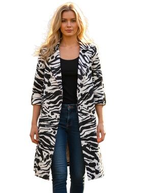 Add (Add Down Italy) Zebra Print Cinch Sleeve Belted Trench Coat (4)